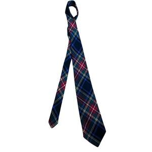 Vintage Stewart Black Tartan Plaid Wool Neck Tie 56” Lochcarron of Scotland